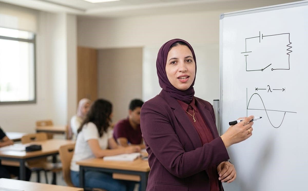 فاطمة سالم بتشرح حصة فيزياء على السبورة